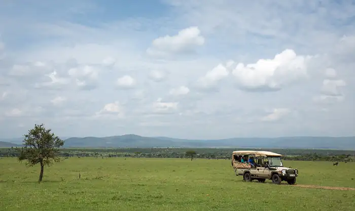 Safari Land Cruiser parked on the plains